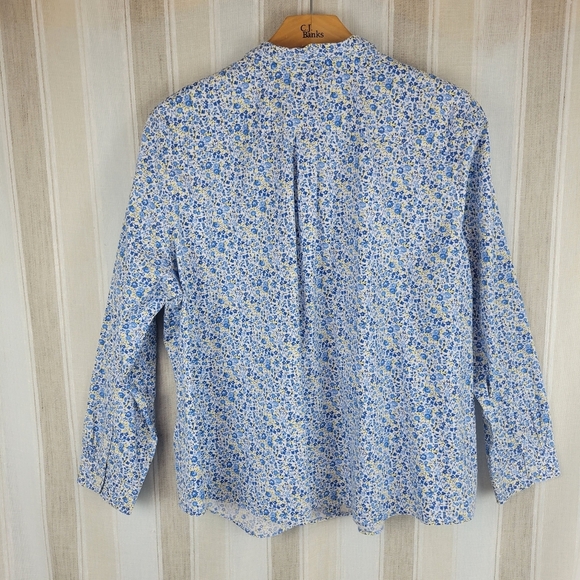 L.L. Bean Wrinkle Free 100% Cotton Button Down Shirt Blouse Blue Size 2X Floral - Picture 9 of 9